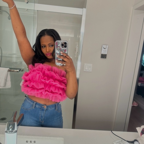 Pink Ruffled Strapless Top - Picture 1 of 6